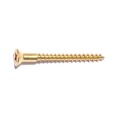 Midwest Fastener Wood Screw, #8, 1-3/4 in, Plain Brass Flat Head Phillips Drive, 100 PK 02868